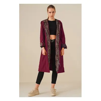 Bigdart Waist Drawstring Hooded Trench Coat - Claret Red