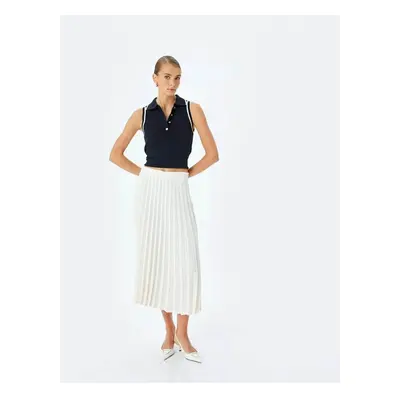 Koton Crepe Fabric Standard Waist Midi Length Pleated Skirt