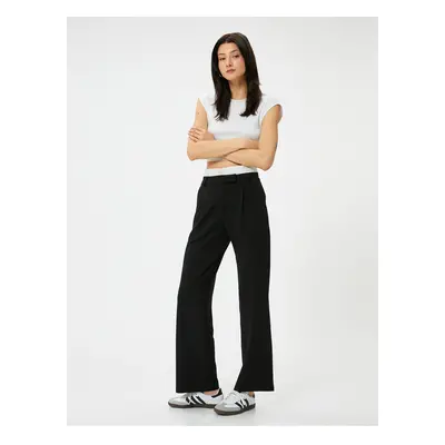 Koton Straight Leg Trousers Waist Detailed Pleated