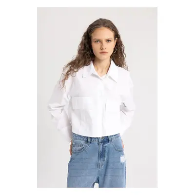 DEFACTO Crop Basic Poplin Basic Long Sleeve Shirt