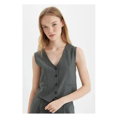 DEFACTO Regular Fit Blazer Vest Crop Basic Plain Buttoned