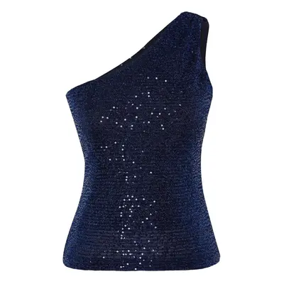 Trendyol Navy Blue One Shoulder Knitted Sequin Blouse