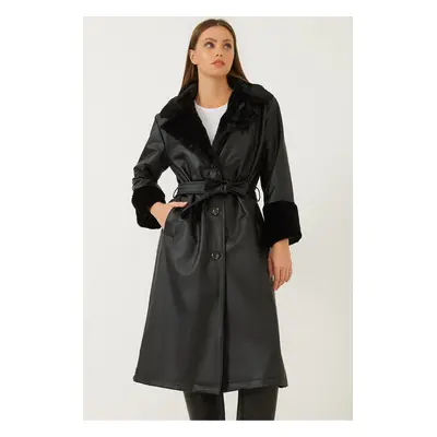 Bianco Lucci Women's Furry Leather Long Jacket