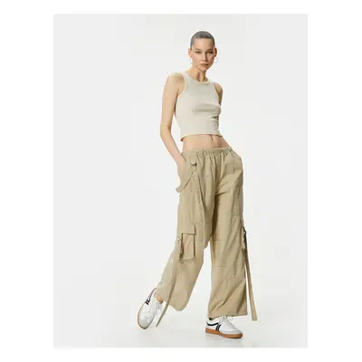 Koton Cargo Trousers Straight Leg Belt Detailed Waist Elastic Cotton