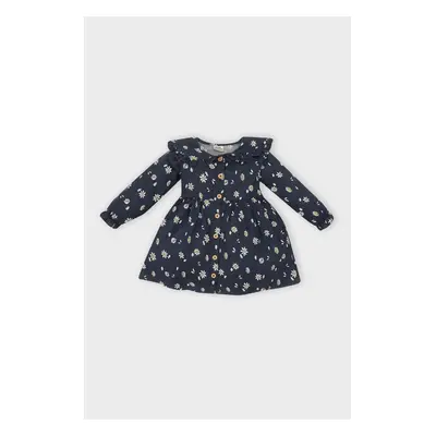 DEFACTO Baby Girl Floral Long Sleeve Ruffle Collar Twill Dress