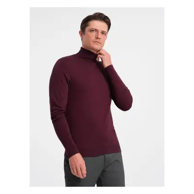 Ombre Men's single color knitted turtleneck with viscose - maroon