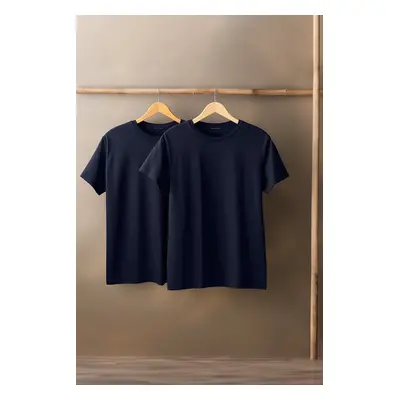 Trendyol Navy Blue Slim/Slim Cut Basic 100% Cotton 2-Pack Crew Neck Short Sleeve T-Shirt