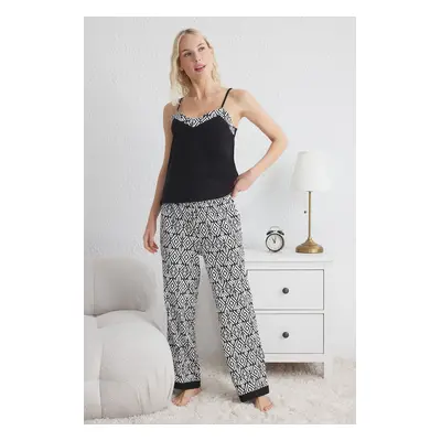 Trendyol Black Ethnic Viscose Jersey Knitted Pajama Set