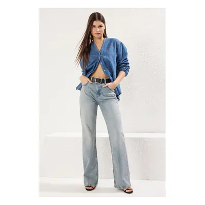 Trendyol Light Blue High Waist Wide Leg Jeans