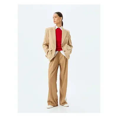 Koton Straight Wide Leg Fabric Trousers with Side Stripe Detail, Pleated Detail and Pockets