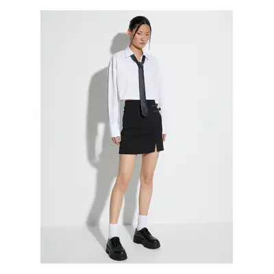 Koton Crop Shirt Elastic Waist Long Sleeve Buttoned Cuff Collar Cotton Poplin