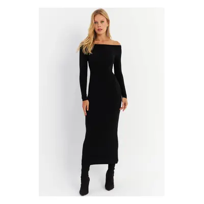 Cool & Sexy Women's Black Boat Neck Maxi New Year's Dress HOR03