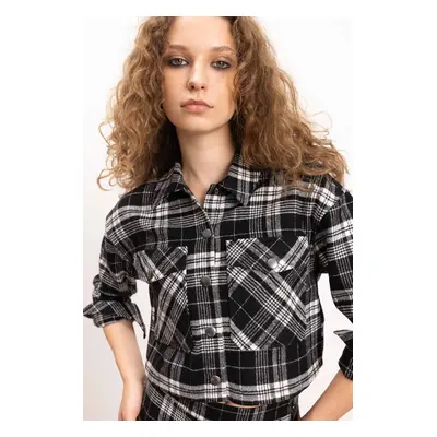 DEFACTO Coool Oversize Wide Fit Crop Pocket Thick Flannel Long Sleeve Jacket Shirt