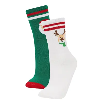 DEFACTO Girl's Christmas Themed 2-Piece Cotton Long Socks