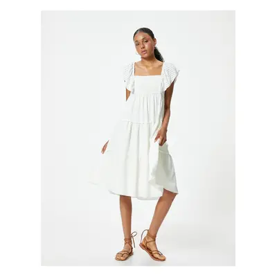 Koton Midi Dress Square Neck Ruffle Detailed Sleeveless Wrap