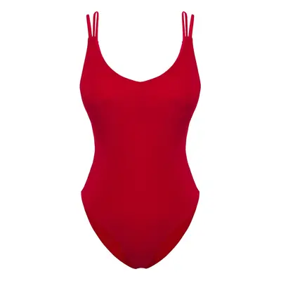 Trendyol Red*003 Plain Deep V Backless Strappy Swimsuit