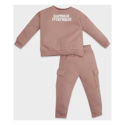 DEFACTO Baby Girl 2-Piece Set Printed Crew Neck Sweatshirt Stretchy Waisted Sweatpants