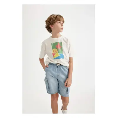 DEFACTO Boy Oversize Wide Pattern Crew Neck Printed Short Sleeve T-Shirt