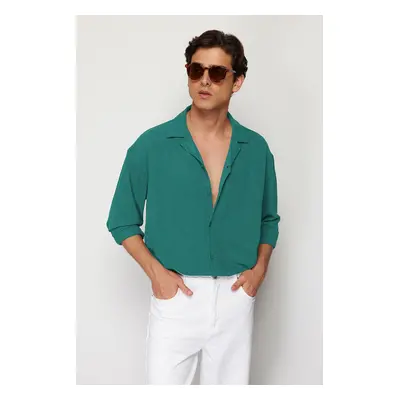 Trendyol Green Oversize Fit Open Collar Summer Linen Look Shirt