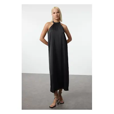 Trendyol Black A-Line Satin Woven Midi Dress