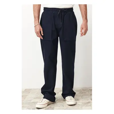 Trendyol Navy Blue Standard Fit Elastic Waist Tied Baggy Trousers