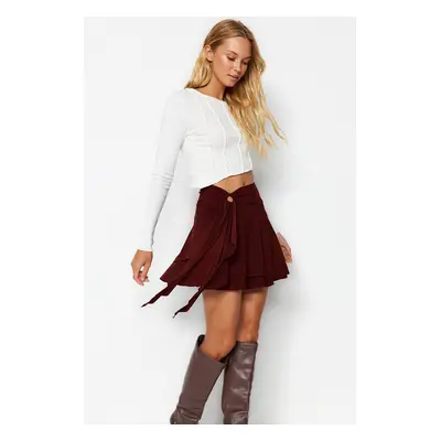 Trendyol Burgundy Ruffle Detailed Flounce Mini Knitted Skirt