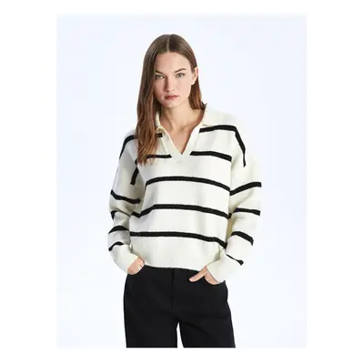 LC Waikiki LCW Casual Polo Collar Striped Long Sleeve Oversize Women's Knitwear Sweater