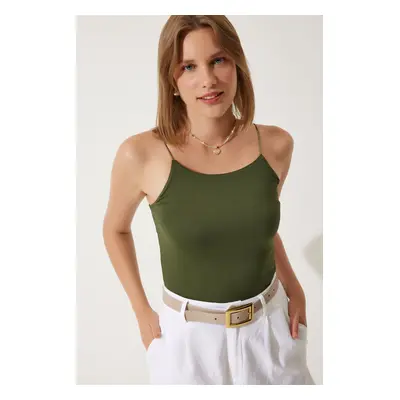 Happiness İstanbul Women's Khaki Knitted Body Blouse with Thread Straps