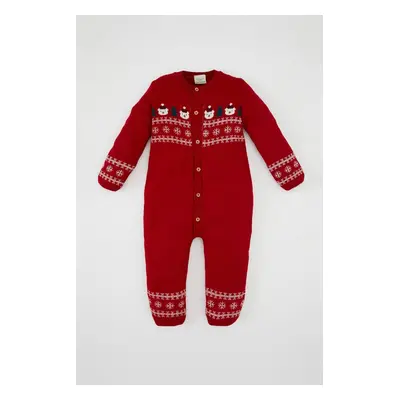 DEFACTO Baby Boy Newborn Christmas Themed Long Sleeve Snap Knit Jumpsuit