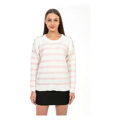 Bianco Lucci Women's Stone Embroidered Striped Knitwear Sweater