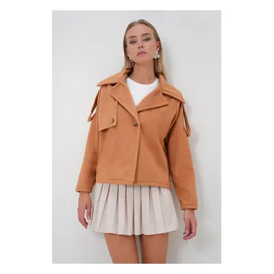 Trend Alaçatı Stili Women's Cinnamon Double Breasted Button Detail Unlined Jacket