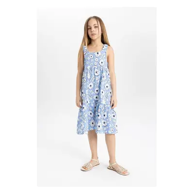 DEFACTO Girl's Patterned Combed Cotton Strap Dress