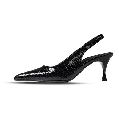 Mio Gusto Rochelle Women's Black Snake Pattern Open Back Heeled Shoes