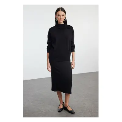 Trendyol Black Wide Pattern Turtleneck Knitwear Bottom-Top Set