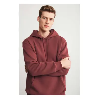 GRIMELANGE Jorge Men's Soft Hooded Organic Cotton Kangaroo Pocket Regular Brick Color Sweatshirt