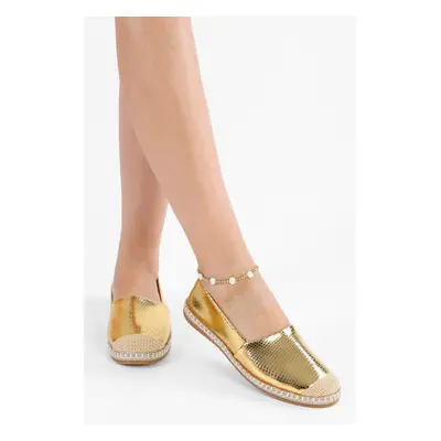 Shoeberry Women's Melany Gold Shiny Daily Espadrilles