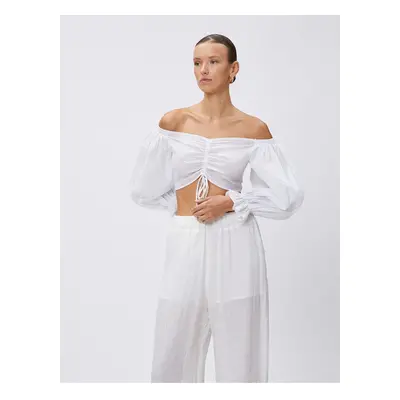 Koton Crop Off Shoulder Blouse Balloon Sleeve