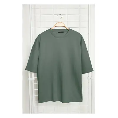 Trendyol Basic Mint Oversize/Wide Cut Textured Waffle Short Sleeve T-Shirt