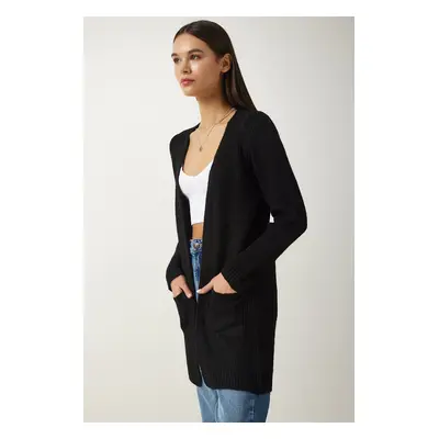 Happiness İstanbul Women's Black Pocket Knitwear Cardigan