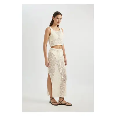 DEFACTO Fall In Love Regular Fit Openwork Knitwear Maxi Beach Skirt