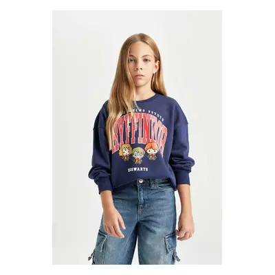 DEFACTO Girl Navy Blue Harry Potter Relax Fit Crew Neck Sweatshirt