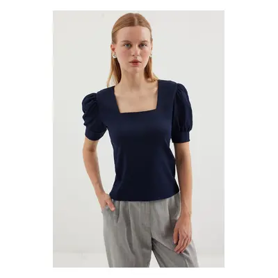 Bigdart Square Neck Knitted Blouse - Navy Blue