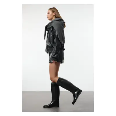 Trendyol Black Short Flat Heeled Women's Rain Boots