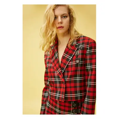 Koton Women's Red Plaid Jacket