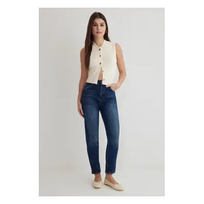 Trendyol Dark Blue High Waist Comfort Mom Jeans