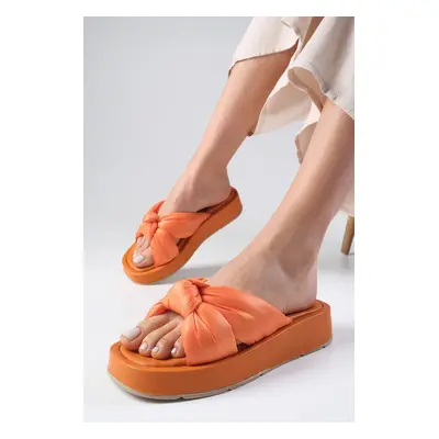 Mio Gusto Holly Orange Color Blunt Toe Inflatable Banded Women's Flat Slippers