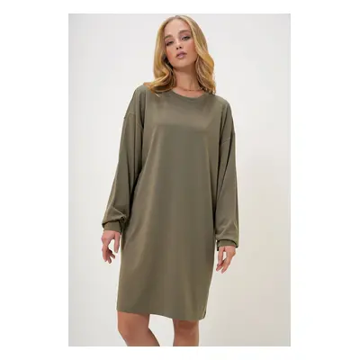 Trend Alaçatı Stili Women's Khaki Crew Neck Sweatshirt Dress