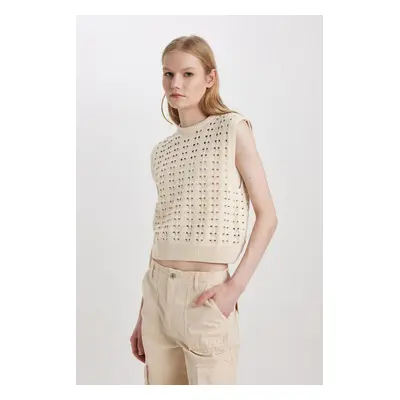 DEFACTO Relax Fit Crew Neck Crochet Sweater