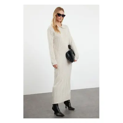 Trendyol Stone Herringbone Patterned Polo Neck Knitwear Dress