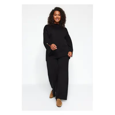 Trendyol Curve Black Standing Collar Plain Single Plate Plus Size Top-Upper Set